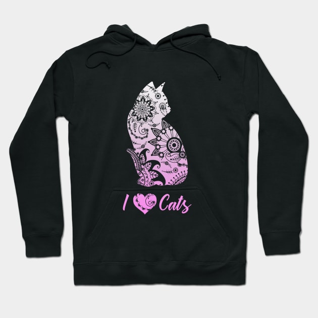 I love Cats Shirt Cat Mommy Mandala pink Girl Woman Hoodie by ELFEINHALB